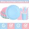 168 PCS Light Pink and Blue Plates and Napkins (Light Blue and Light Pink)